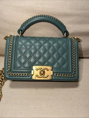 CHANEL Quilted Small LeBoy Bag in Teal Blue with Gold Hardware, box/dustbag